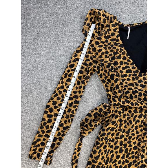 Free People Frenchie Leopard Print Wrap Dress Long Sleeve Ruffle Size XS - Picture 12 of 12